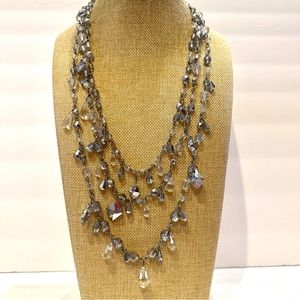 White House Black Market Necklace silver layered w/ silver & clear glass beads